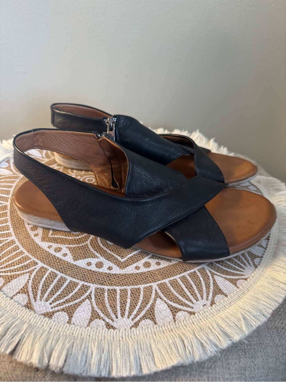 EVERLY  Women's LEATHER Sandals Black Minimalist Comfort Size 39
